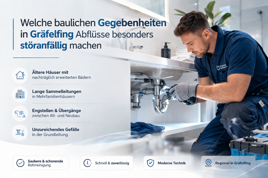 Professioneller Klempner repariert Abfluss unter Waschbecken in Gräfelfing mit moderner Technik