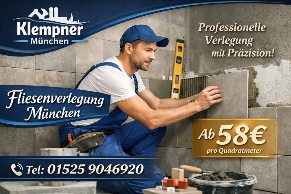 Fliesenleger in München bei der professionellen Fliesenverlegung in einer modernen Wohnung