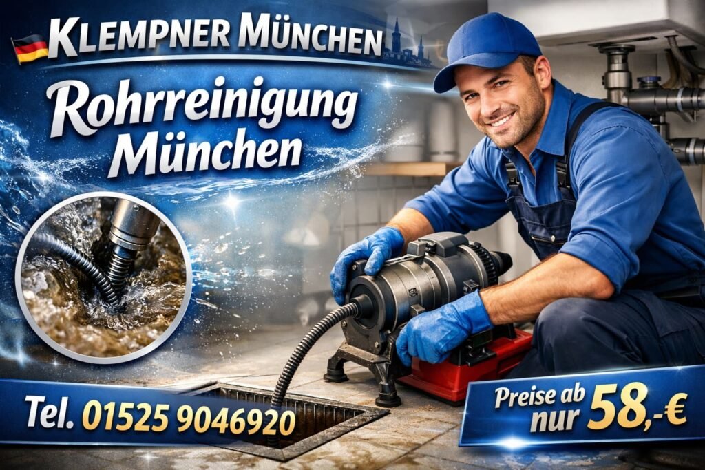 Klempner München Rohrreinigung – Fachmann reinigt verstopftes Rohr, Preise ab 58€, Notdienst München