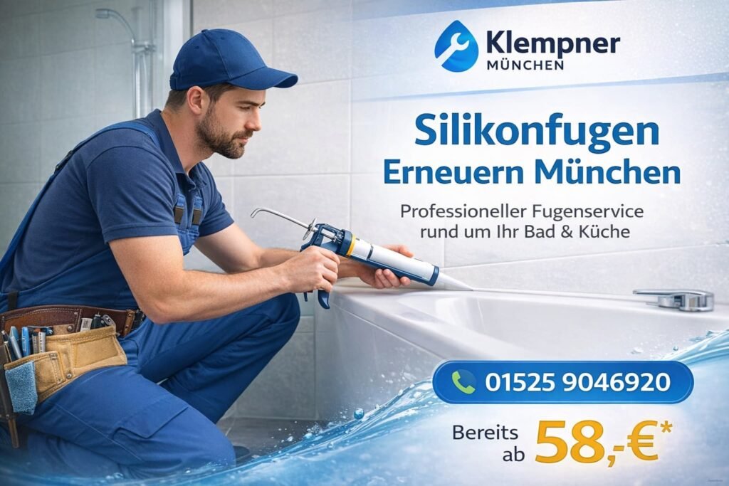 Klempner München Techniker erneuert Silikonfugen im Badezimmer – professioneller Fugenservice ab 58€ in München