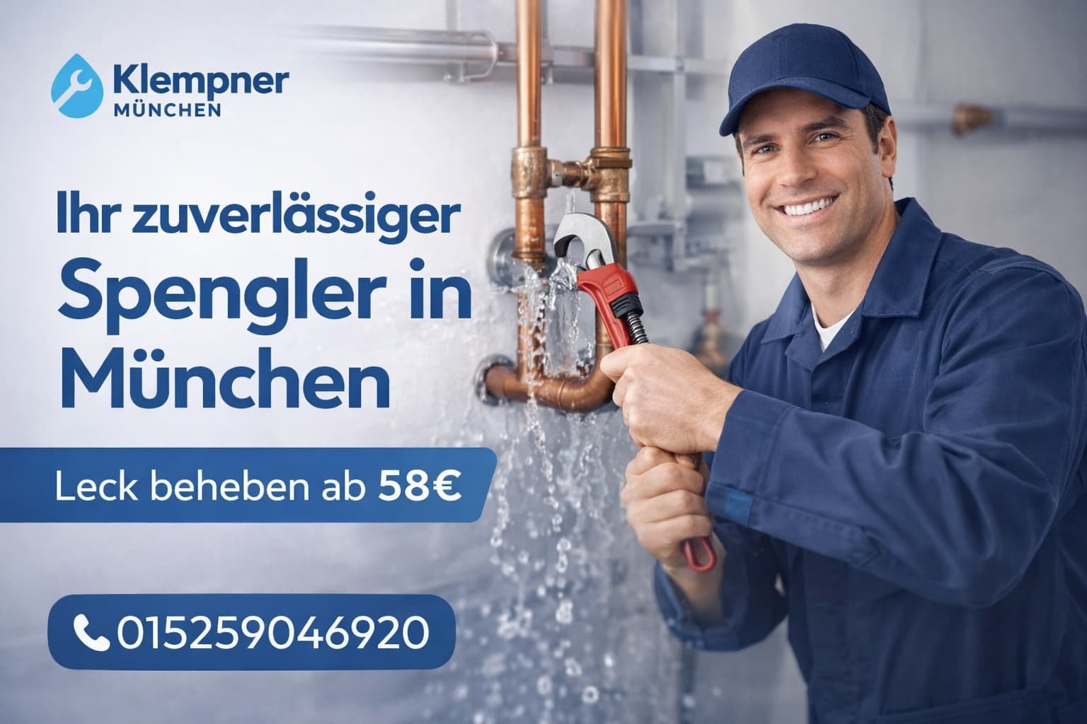Klempner München behebt Rohrleck schnell und zuverlässig ab 58€