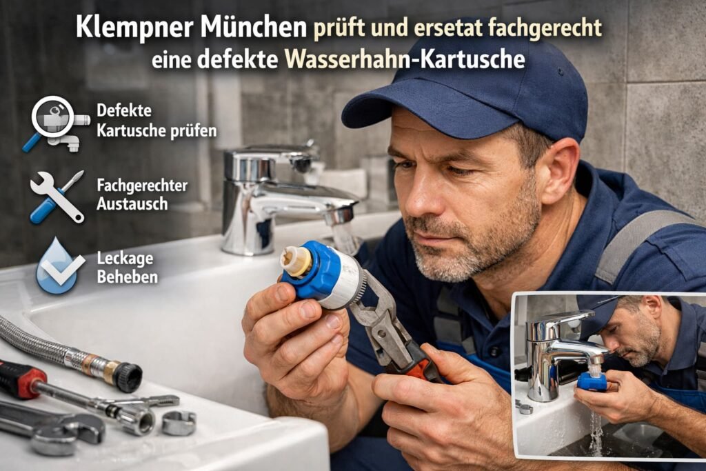 Klempner München bei Reparatur eines defekten Wasserhahns im Notdienst.