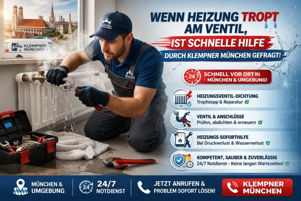 Klempner repariert tropfendes Heizungsventil in München – schneller 24/7 Notdienst für Heizung und Sanitär