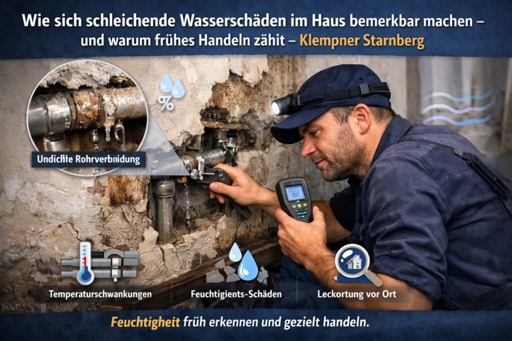 Klempner Starnberg entdeckt undichte Wasserleitung und Feuchtigkeitsschaden im Haus.