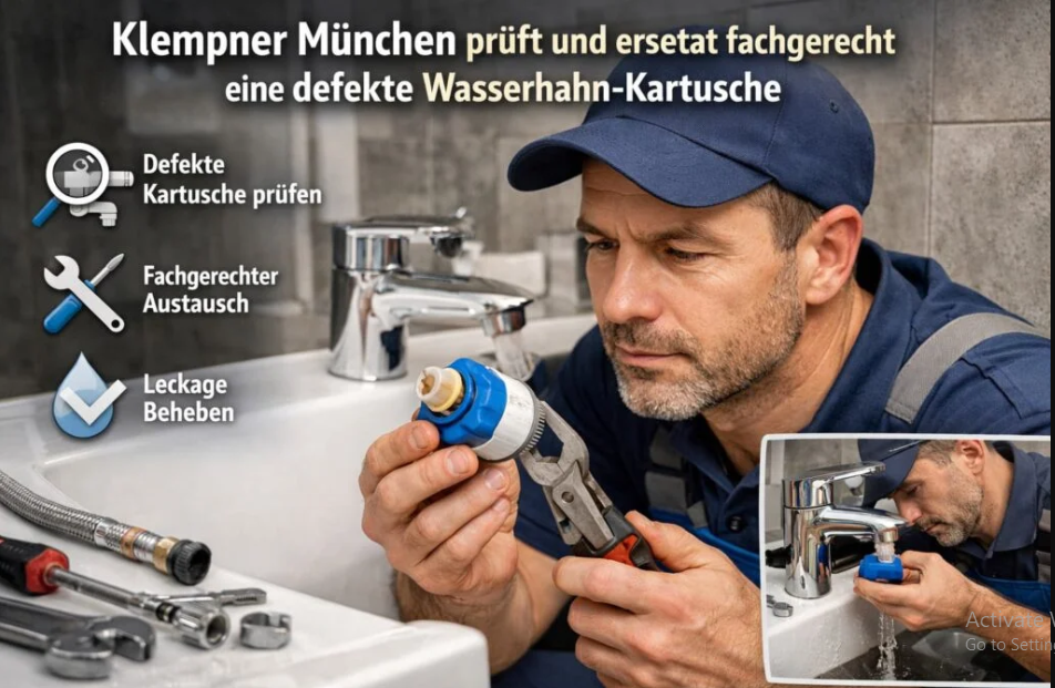 Klempner München bei Reparatur eines defekten Wasserhahns im Notdienst.