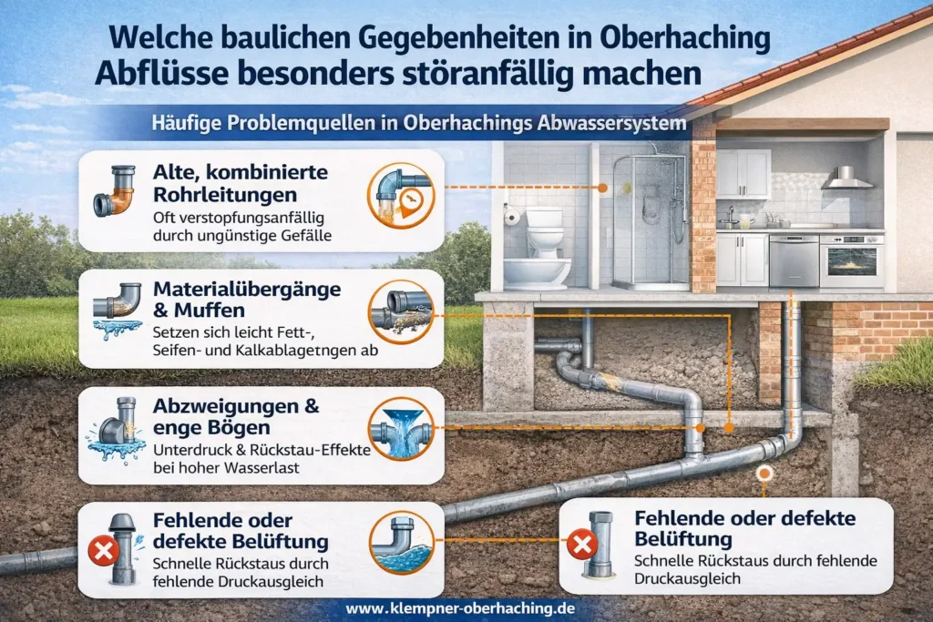 Welche baulichen Gegebenheiten in Oberhaching Abflüsse besonders störanfällig machen