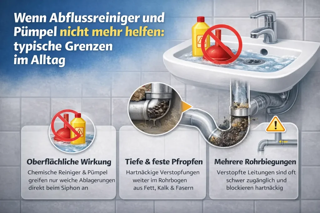 Wenn Abflussreiniger und Pümpel nicht mehr helfen: typische Grenzen im Alltag