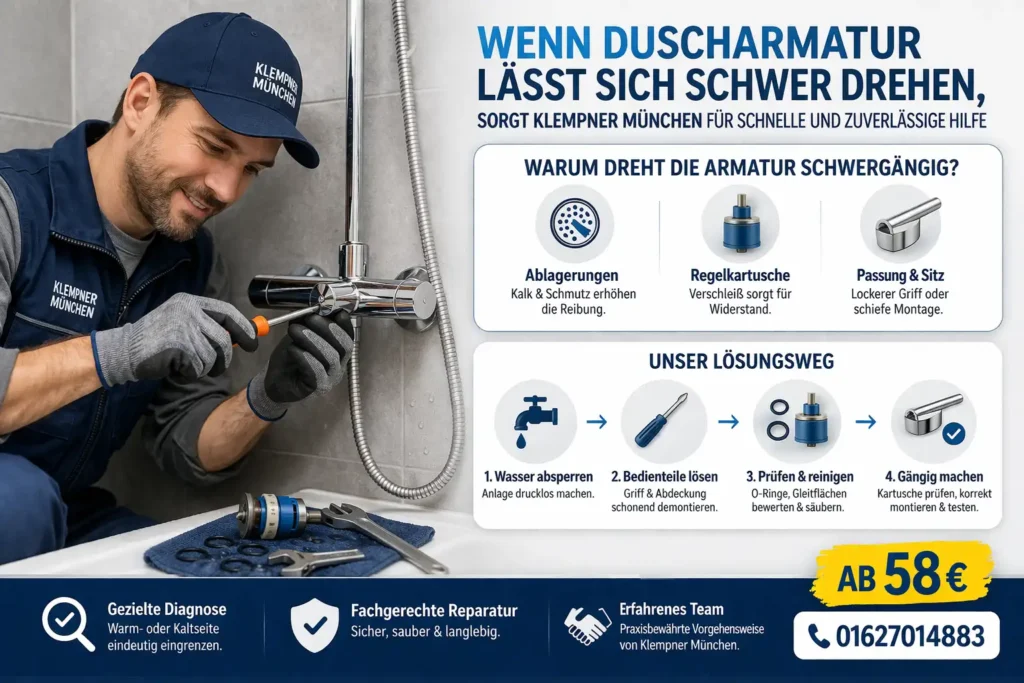 Wenn duscharmatur lässt sich schwer, sorgt Klempner München für schnelle und zuverlässige Hilfe