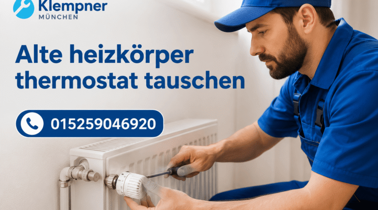 Heizungsmonteur beim Austausch eines Heizkörperventils in einer Wohnung