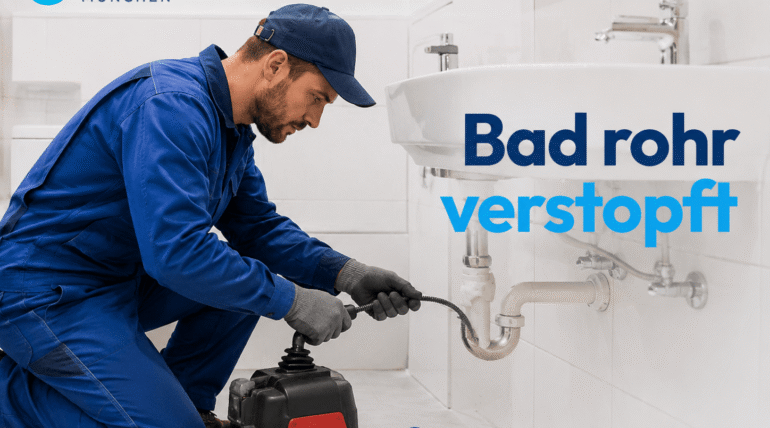 Installateur beseitigt professionell eine Rohrverstopfung unter dem Waschbecken in einem Badezimmer.