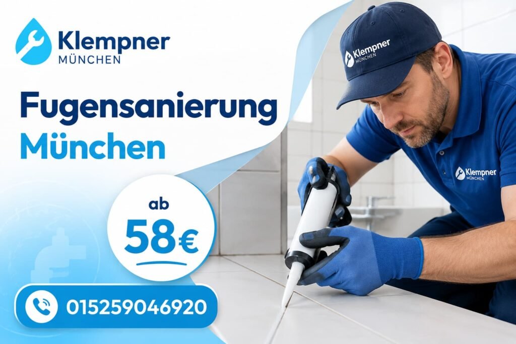 Handwerker bei der Reparatur von Fliesenfugen im Badezimmer