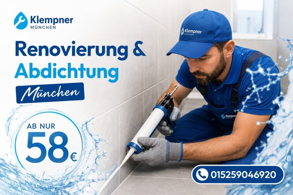 Fachmann bei der professionellen Abdichtung eines Badezimmers in München.