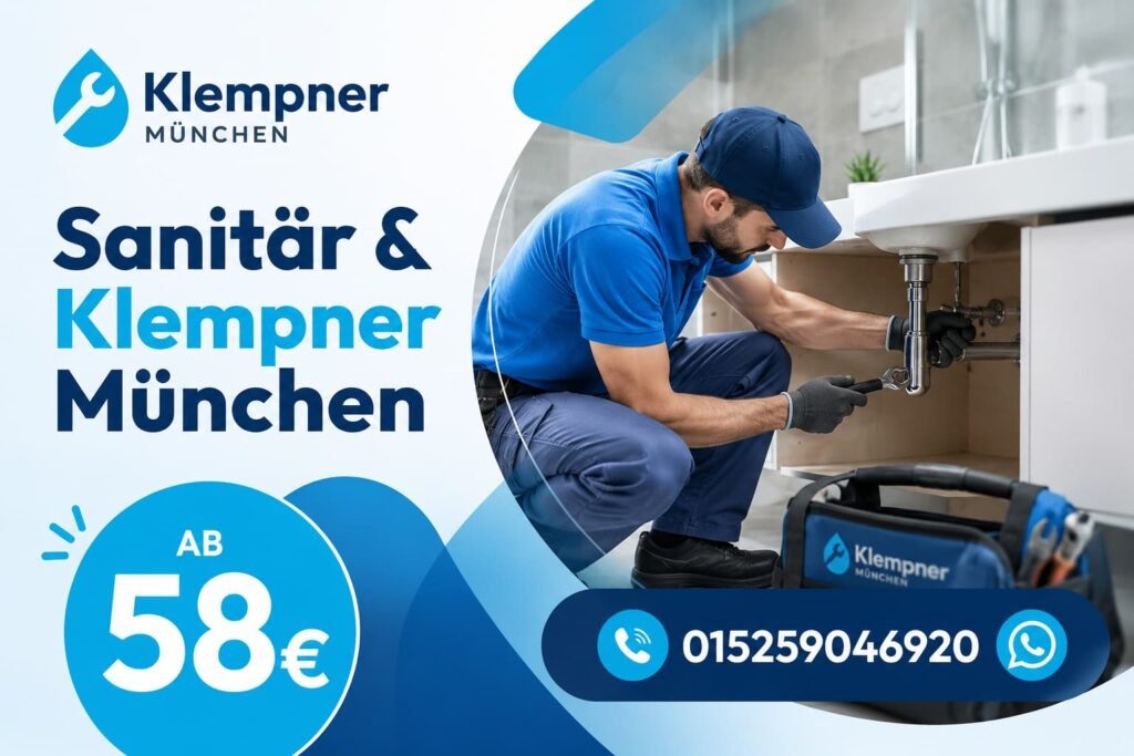 Professioneller Handwerker bei der Reparatur von Sanitäranlagen in München.
