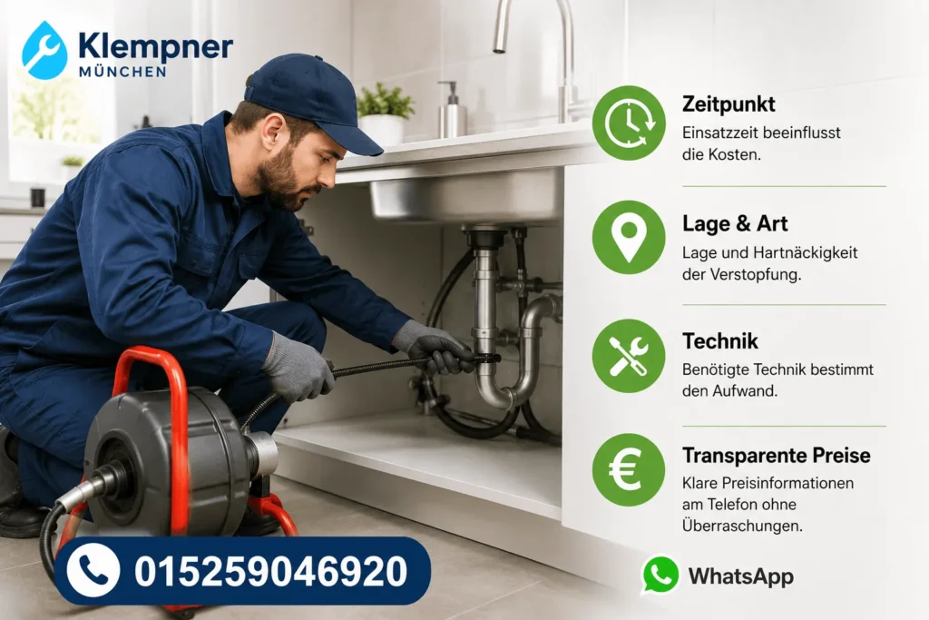 Klempner bei der professionellen Rohrreinigung unter einer Küchenspüle.