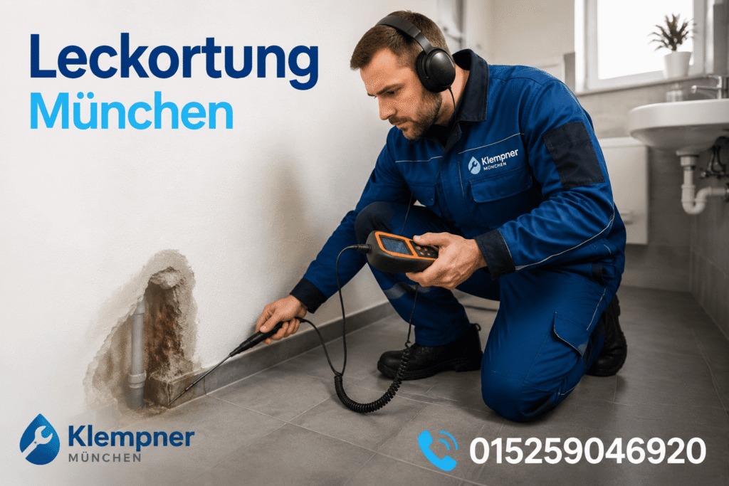 Professioneller Installateur bei der Lecksuche in einem modernen Badezimmer