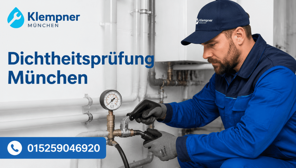 Professioneller Klempner prüft Rohrleitungen mit moderner Messtechnik in einem Gebäude