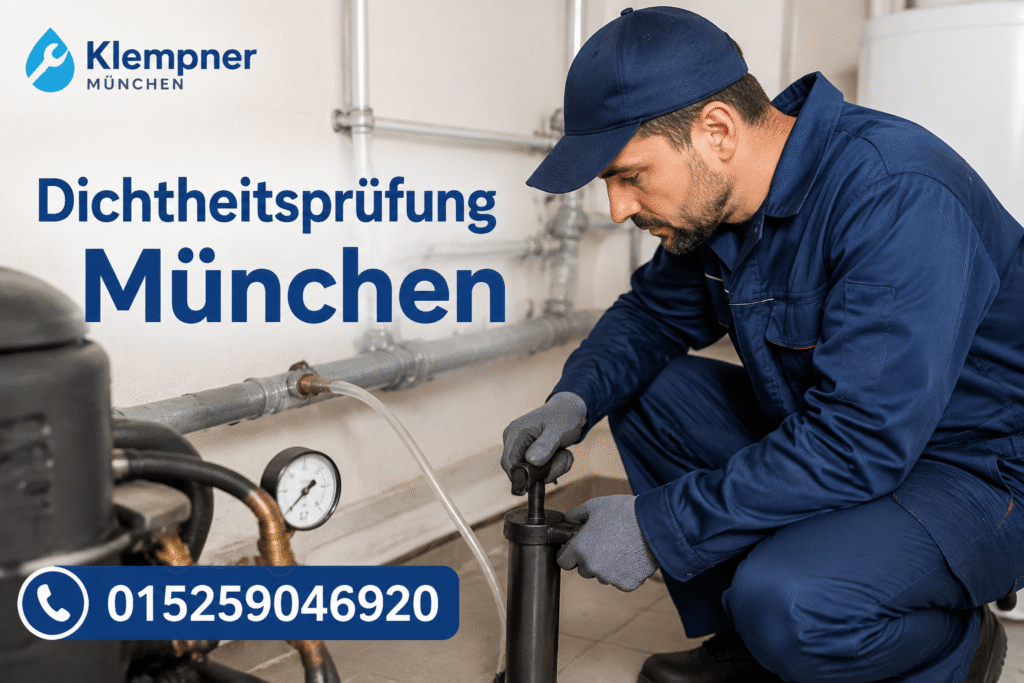 Fachmann prüft Rohrleitungen in einem Gebäude mit professionellem Prüfgerät.